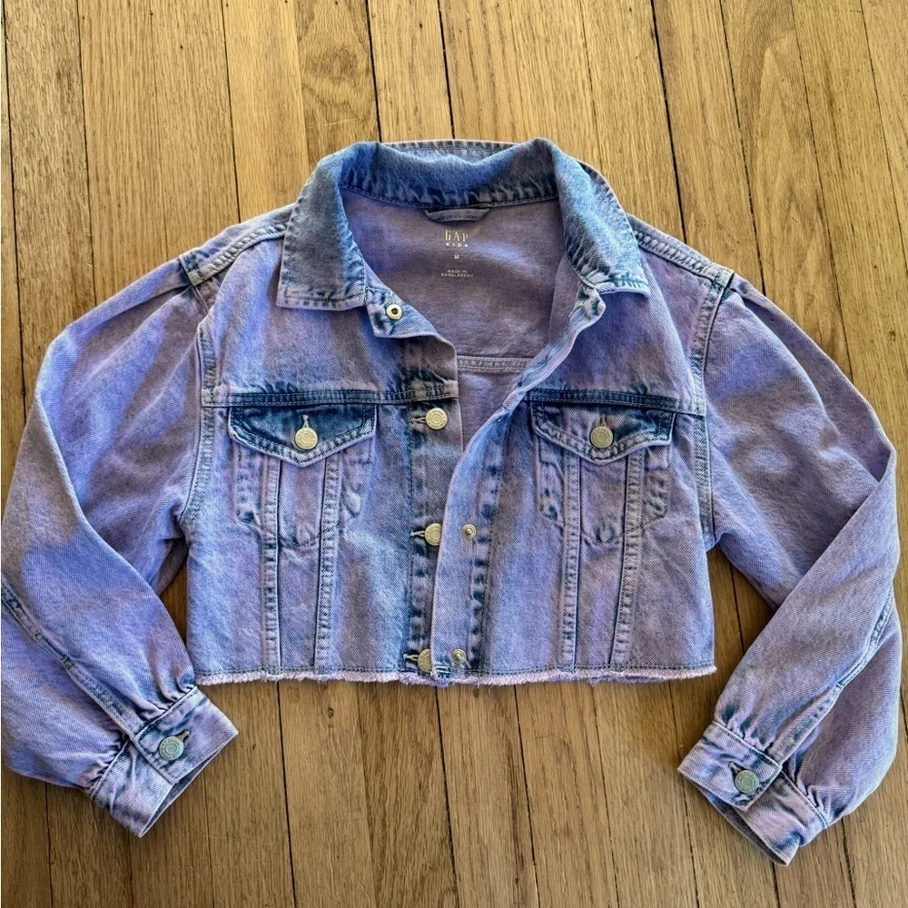 Gap Kids Cropped Denim Jacket in Light Purple
